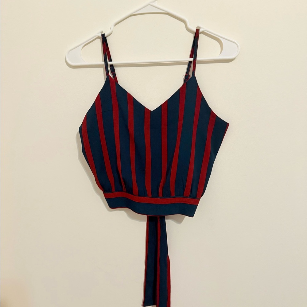 Navy and Red Striped Crop Top